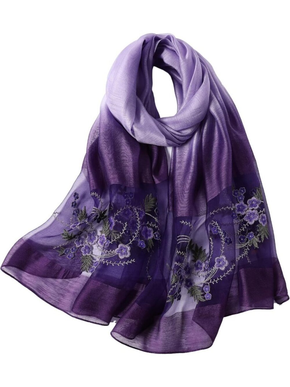 Elegant Embroidered Silk Blend Scarf, 75x28 Inches - Stylish Shawl & Wrap